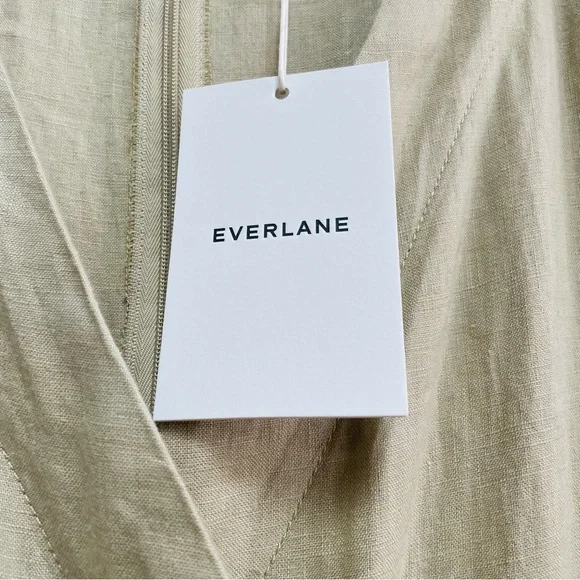 NWT Everlane European Flax Linen Wide Leg Wrap Khaki Tone Belted Jumpsuit Summer - Picture 2 of 13